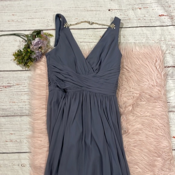 Jenny Packham Chiffon Rhinestone necklace Maxi Dress Gown Blue JP1005 NWT - Picture 7 of 11